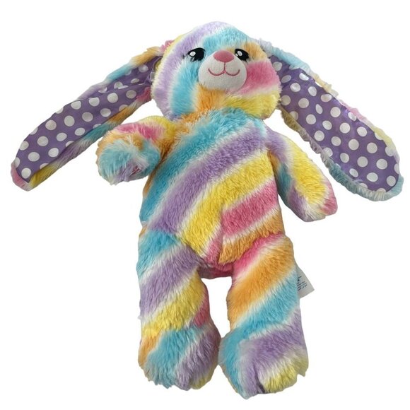 Build A Bear Rainbow Striped Easter Rabbit Polka Dot Ears Size 18" - Picture 1 of 5